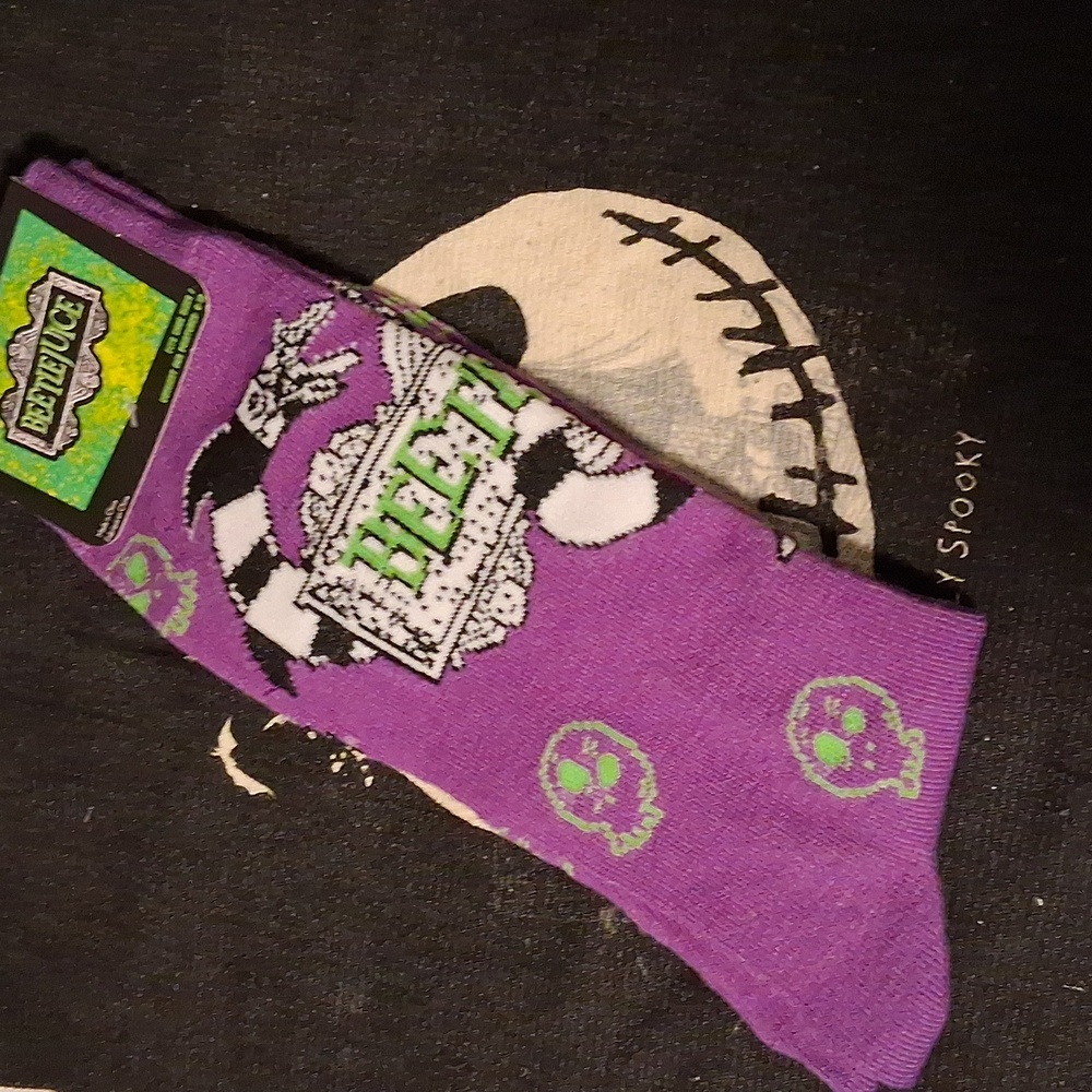 Beetlejuice Purple and Green Socks